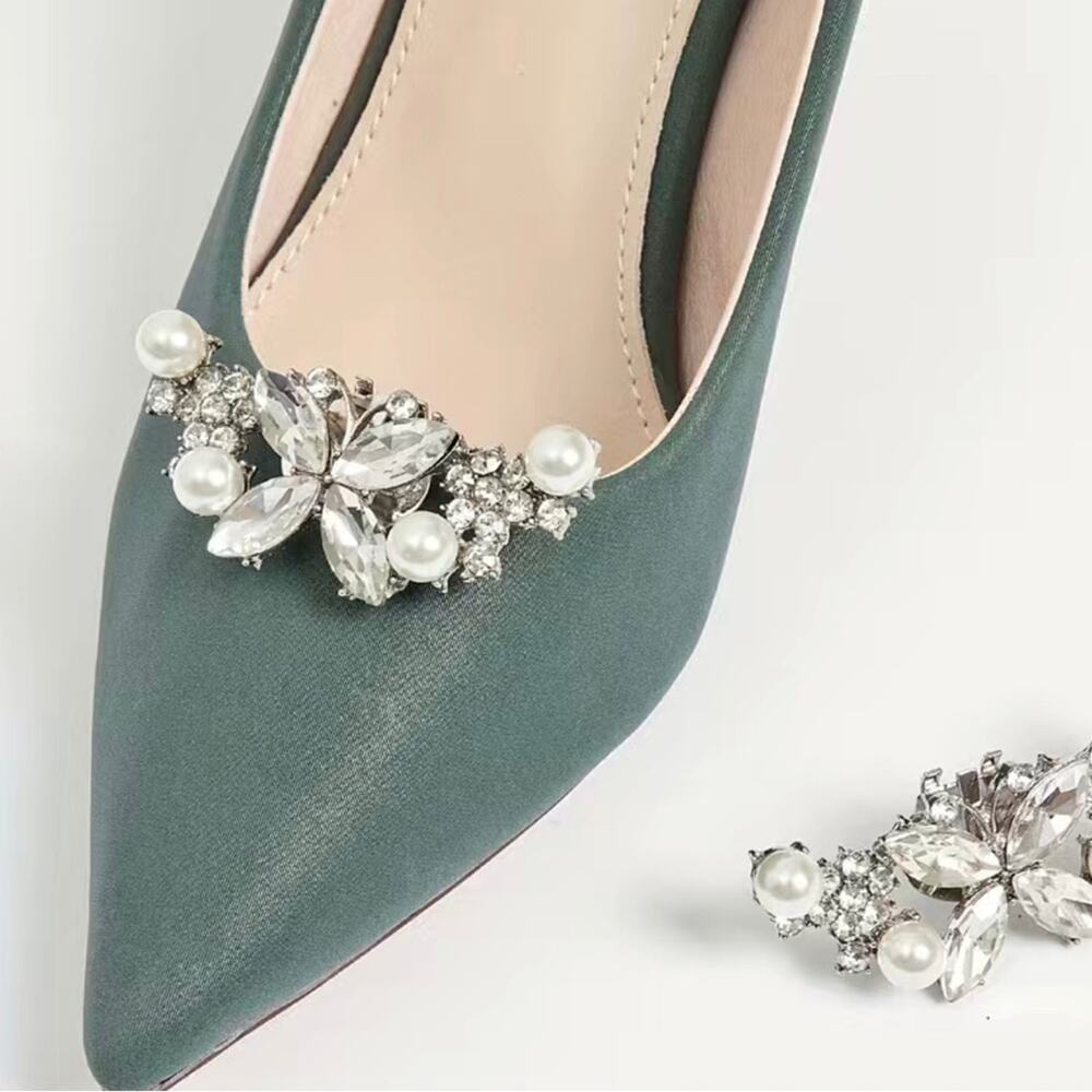 2pc Silver Embellished Rhinestone Shoe Clips – Elegant Crystal Accent for Heels, - Picture 2 of 9